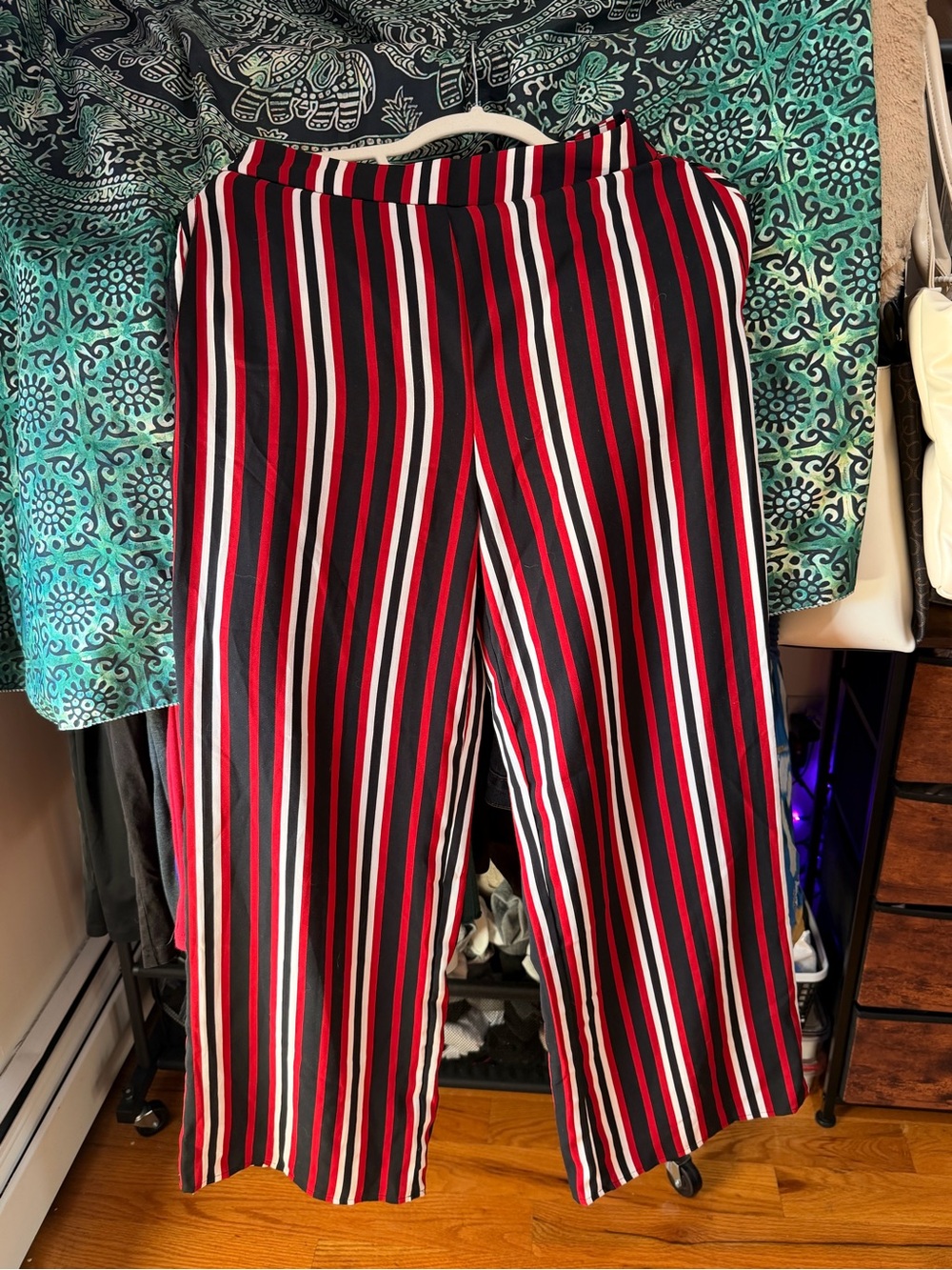 Wide-Leg Striped Women’s Pants - Red, Black & White